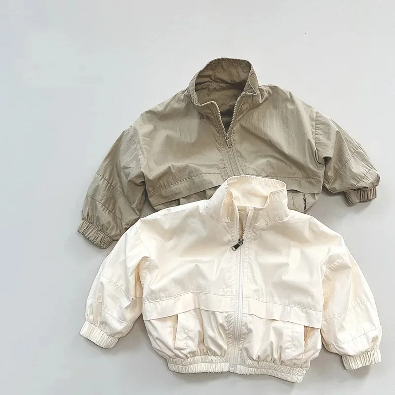 Spring Autumn Fashion Children Jackets Baby Girls Boys Zipper Soild Color Loose Casual Coats Toddler Outerwear For Kids Clothes