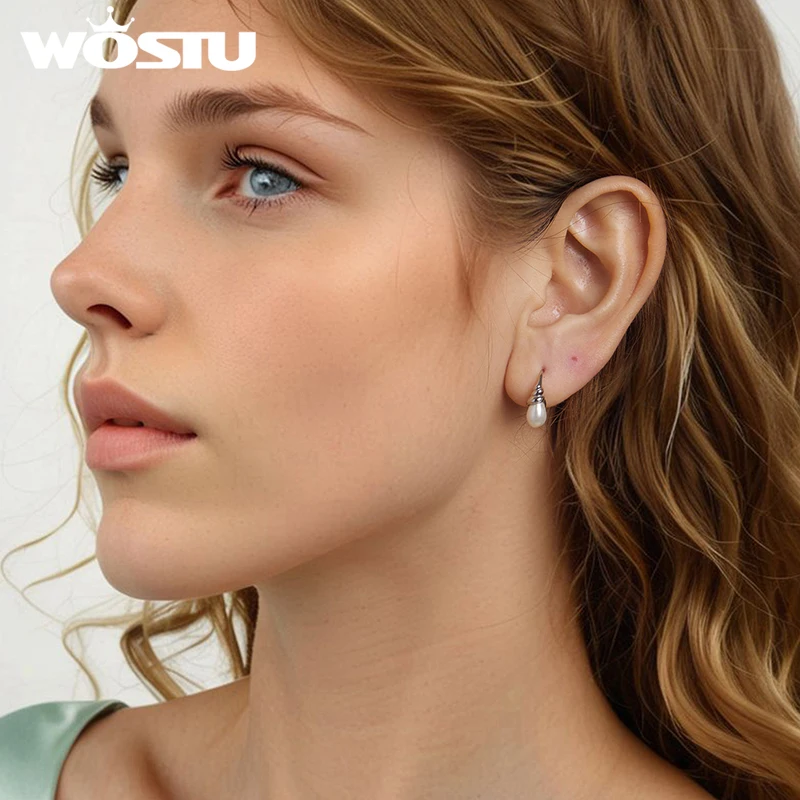 WOSTU 925 Sterling Silver Conch Shell Earrings For Women Teardrop Pearl Drop Dangle Earring Wedding Anniversary Jewelry Gift