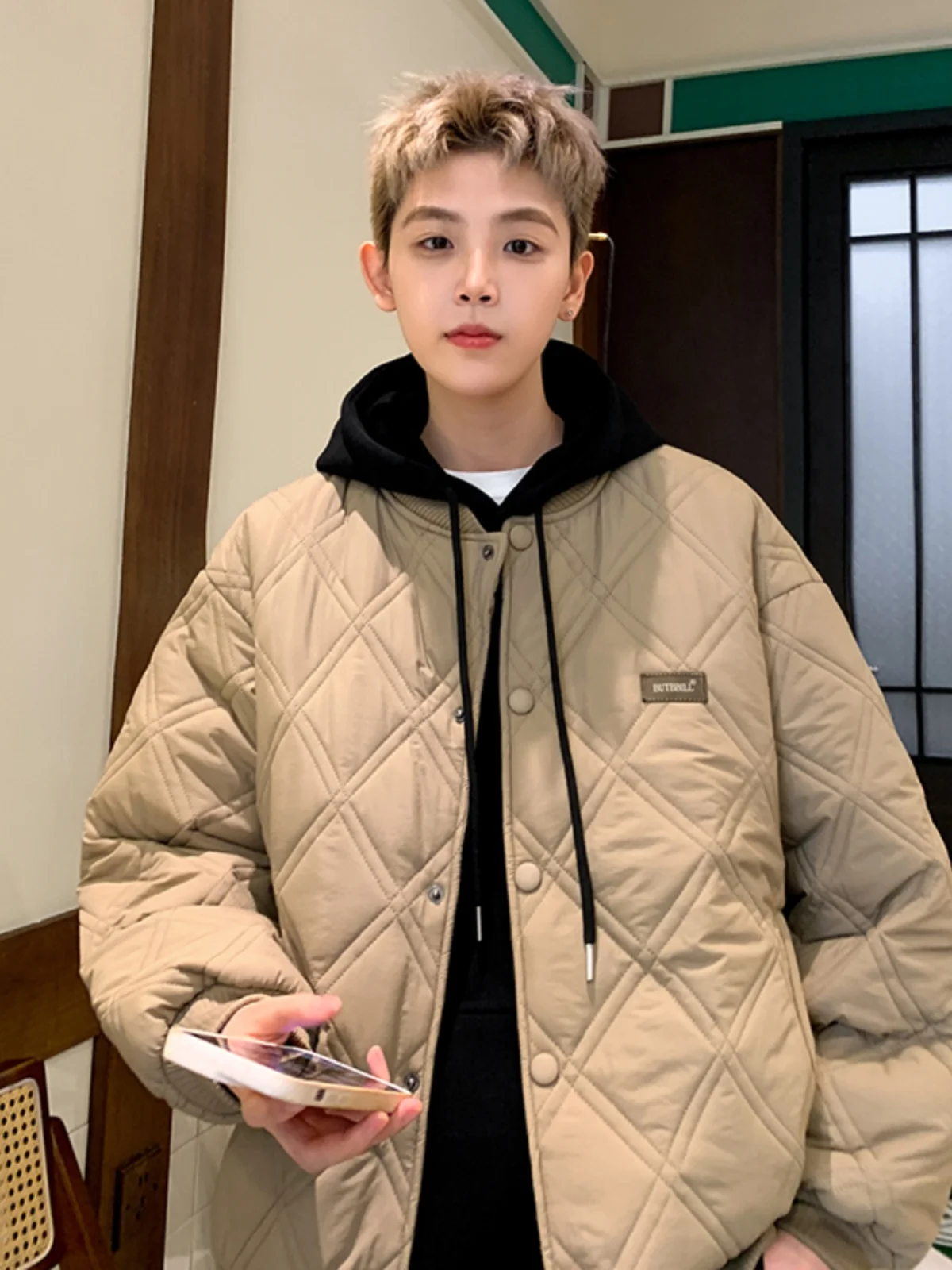 

Thiened Diamond Pattern Men's Cotton Jaet Casual Loose Baseball Coat Winter New Sle Faion Brand Cleanfit Sle Warmth