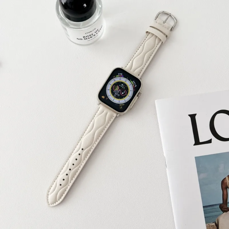 Tali kulit modis untuk jam tangan Apple Seri 7 Correa 45mm 44mm 38 40 41mm 42mm 49mm gelang warna Solid untuk iWatch SE 6 5 4 3 8