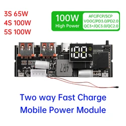 3S PD 65W 4S 5S PD 100W dwukierunkowy moduł szybkiego ładowania DIY mobilna płyta główna kontrola temperatury wyświetlacz energii elektrycznej