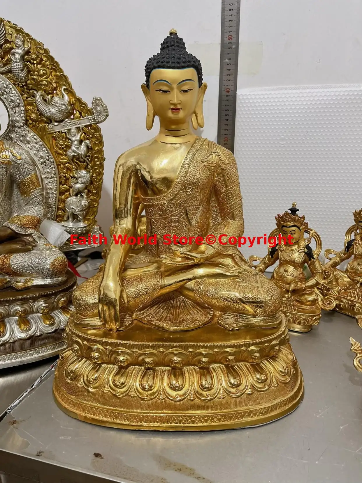 44 سنتيمتر ضخمة آسيا تايلاند التبت معبد التذهيب السلطة شاكياموني عائلة بوذا حماية فعالة تمثال بوذا العبادة #2