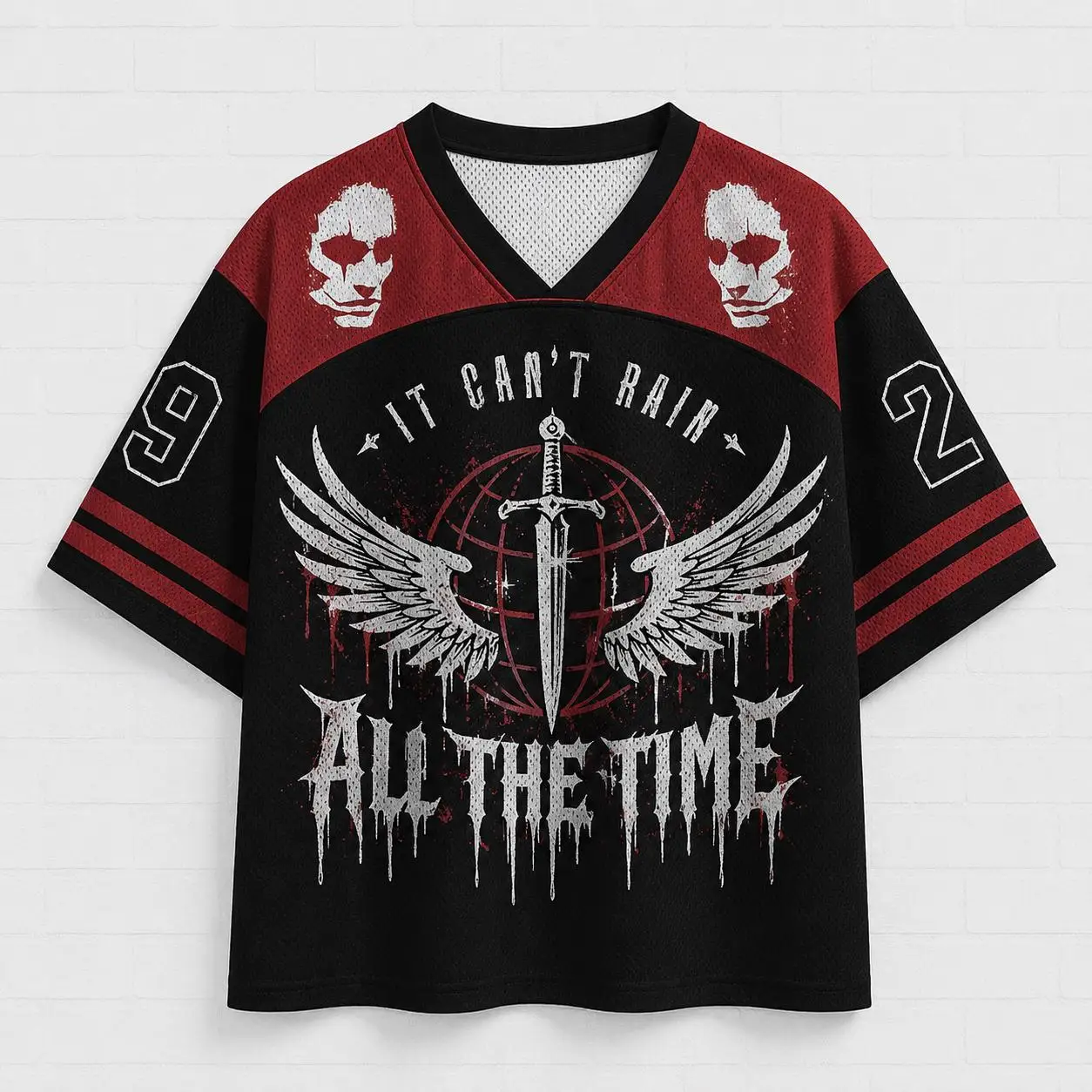 2026 Summer New Gothic Style Dark Angel Holy Sword 3D Printed Loose Street Punk Outdoor Leisure V-neck Loose T-shirt Large