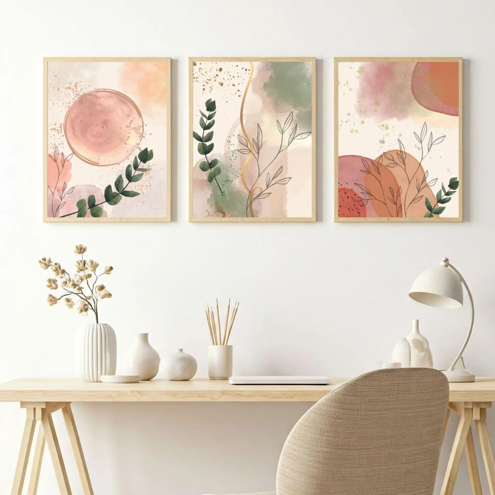 Набор из 3 предметов в стиле ботанического настенного искусства в стиле бохо из 3 шт., минималистичный богемный декор для спален, офисов и гостиной, нейтральный абстрактный P