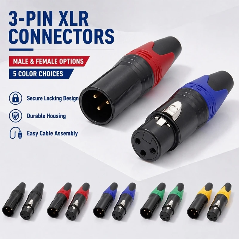 4/10/20Pcs 3-Pin XLR Male Female Audio Cable Connectors Metal Microphone Plugs with Gold-Plated Contacts