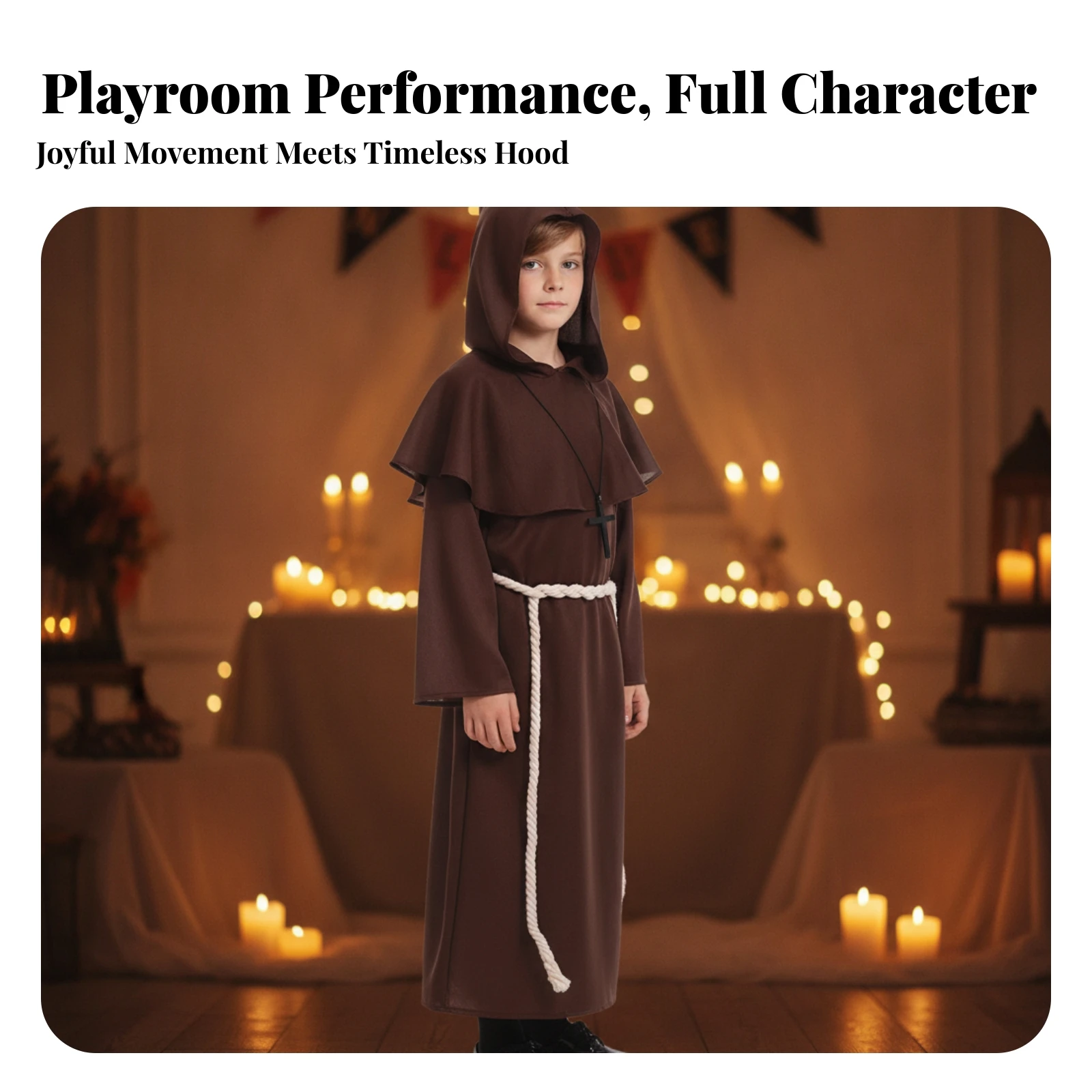 Costume Layered Priest Costume with Cross Apparel Lightweight for Children, Halloween, School Plays