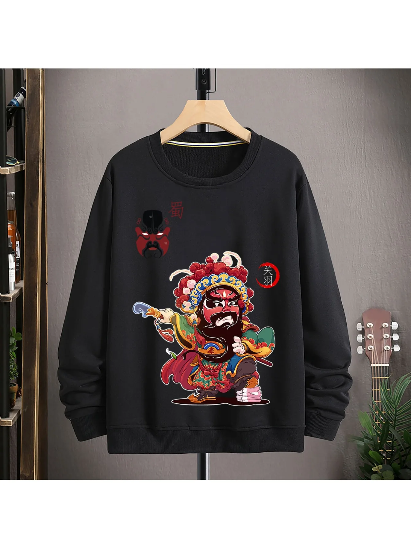 سويت شيرت كاجوال برقبة دائرية للرجال مع طباعة أوبرا بكين فريدة من نوعها - بوليستر ناعم، قابل للغسل في الغسالة #1