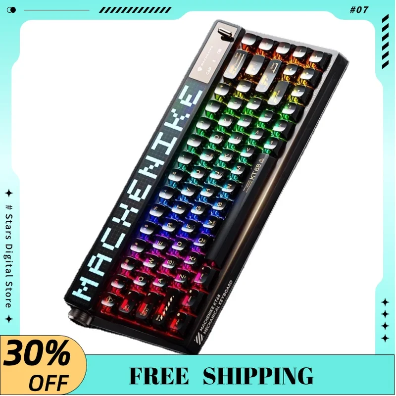 KT68 Mechanical Keyboard Smart Screen Wireless Bluetooth Three-mode RGB Hot-swappable TTC Custom Macro Setting Gaming Keyboard