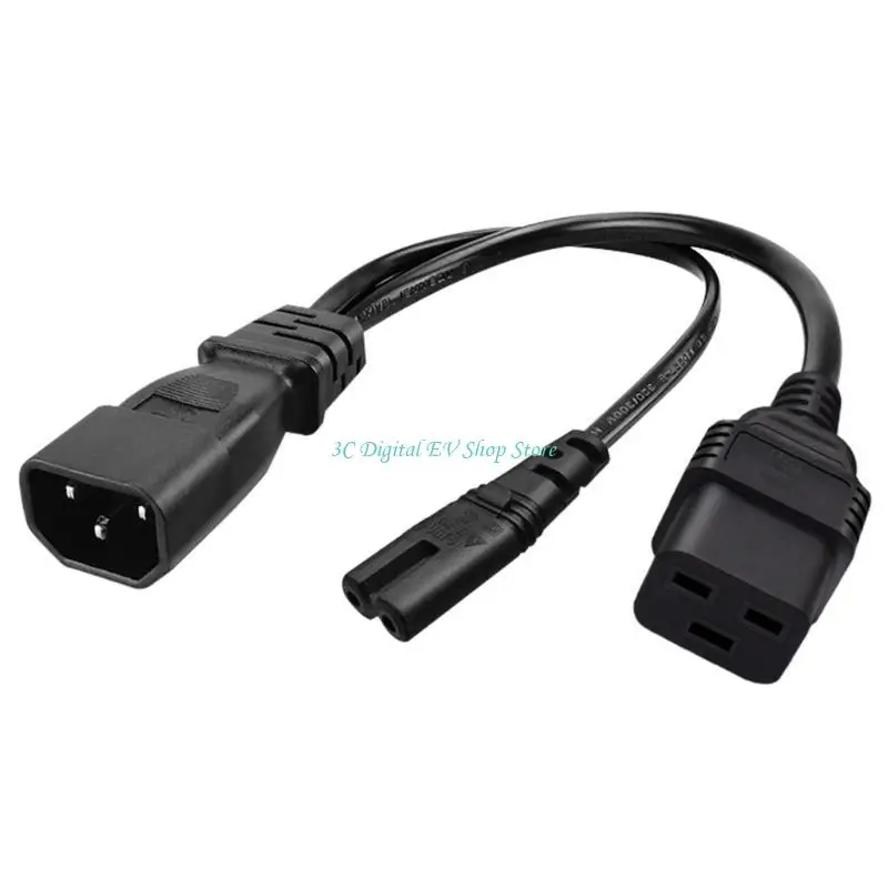 E74D C14 Male to C7 + C19 Female Y Splitter AC Conversion Cable for Printers Scanners