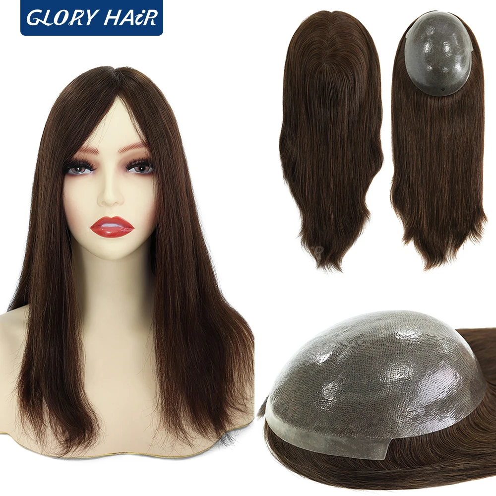 

TP22 16" 18" Best Quality Human Hair Wigs 100% Human Hair Topper Full PU Base Wig Female All Polyskin Toupee For Women