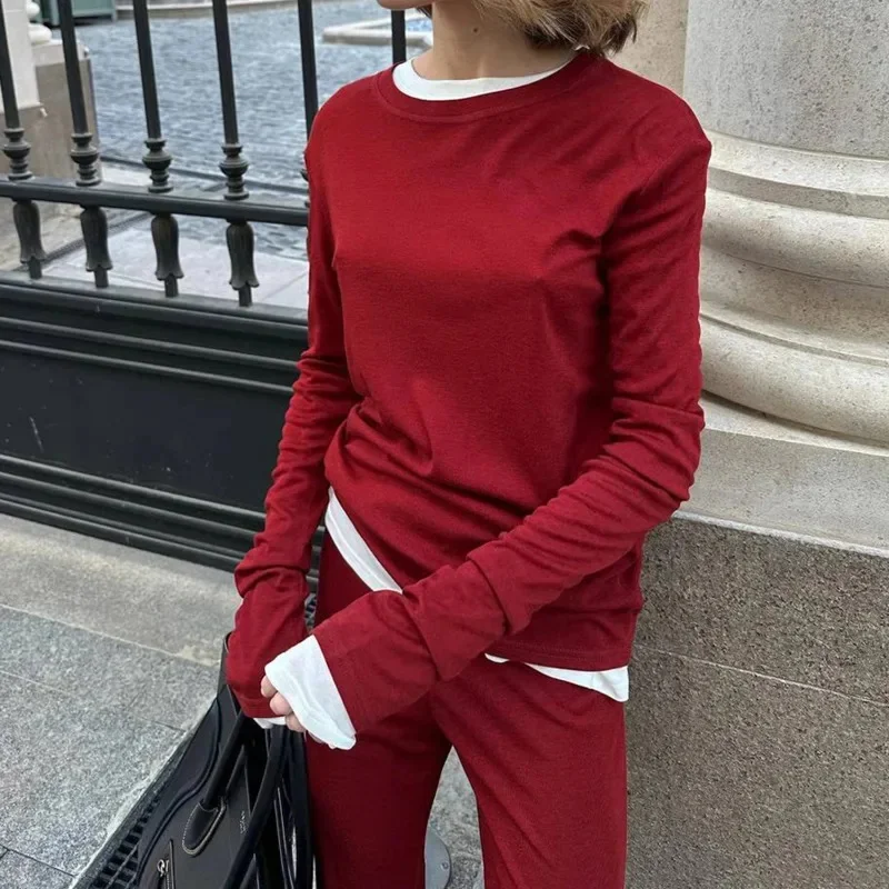 2024 Modal Soft Loose Sets Women Two Pieces Casual Solid Long Sleeve T-Shirts And High Waist Dresses Fashion Tops Pants Outfits