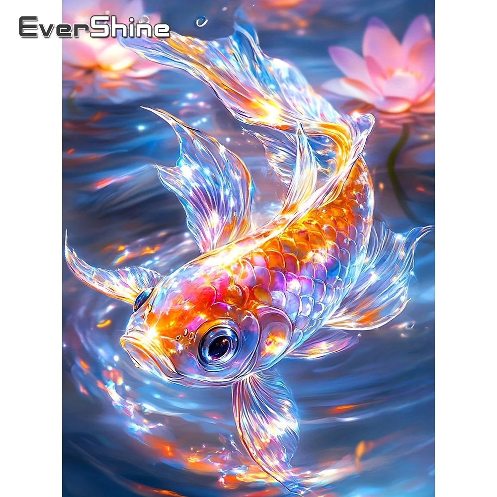 Evershine Diamant-Mosaik Fisch Vollbesatz Quadratisch 5D Bild Malerei Tier Strass Kreuzstich Stickerei Lotus Deko Zuhause