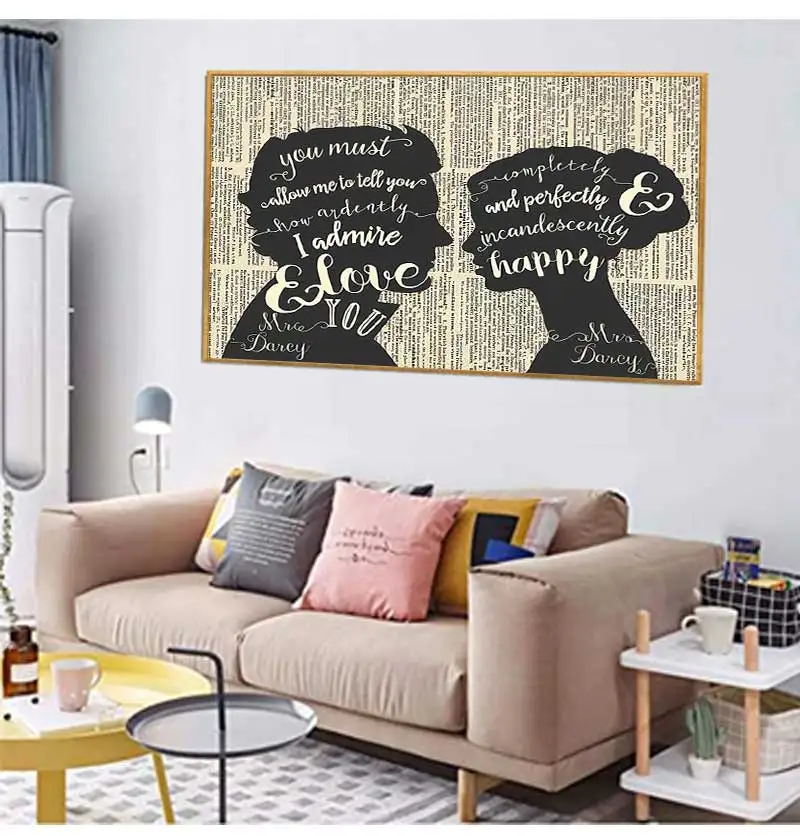 Quote Prints Romantic Anniversary Gift Mr & Mrs Wedding Sign Canvas Painting Home Wall Art Decor JANE AUSTEN Pride and Prejudice