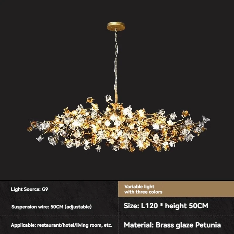Luxury Flowers Copper LED Pendant Light for Restaurant Villa Lobby Suspension Chandelier Home Decor Indoor Creative Lamps Lustre