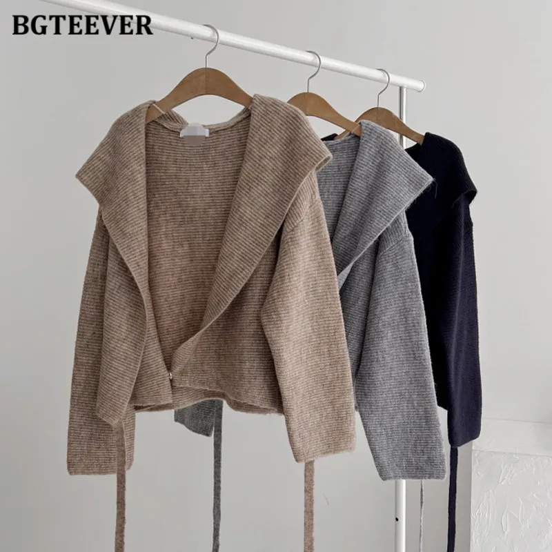 BGTEEVER Stylish Loose Women Knitted Cardigans Autumn Winter Long Sleeve Lace-up Female Open Stitch Sweaters