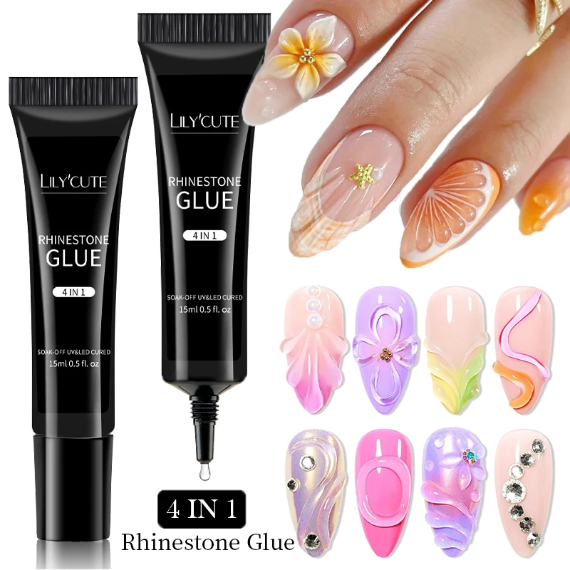 LILYUCUTE 4 IN 1 Nagel Strass Lijm Gel 5D Beeldhouwen Gel Nail Art Design Houtsnijwerk & Vormen Bloemen Gel DIY manicure