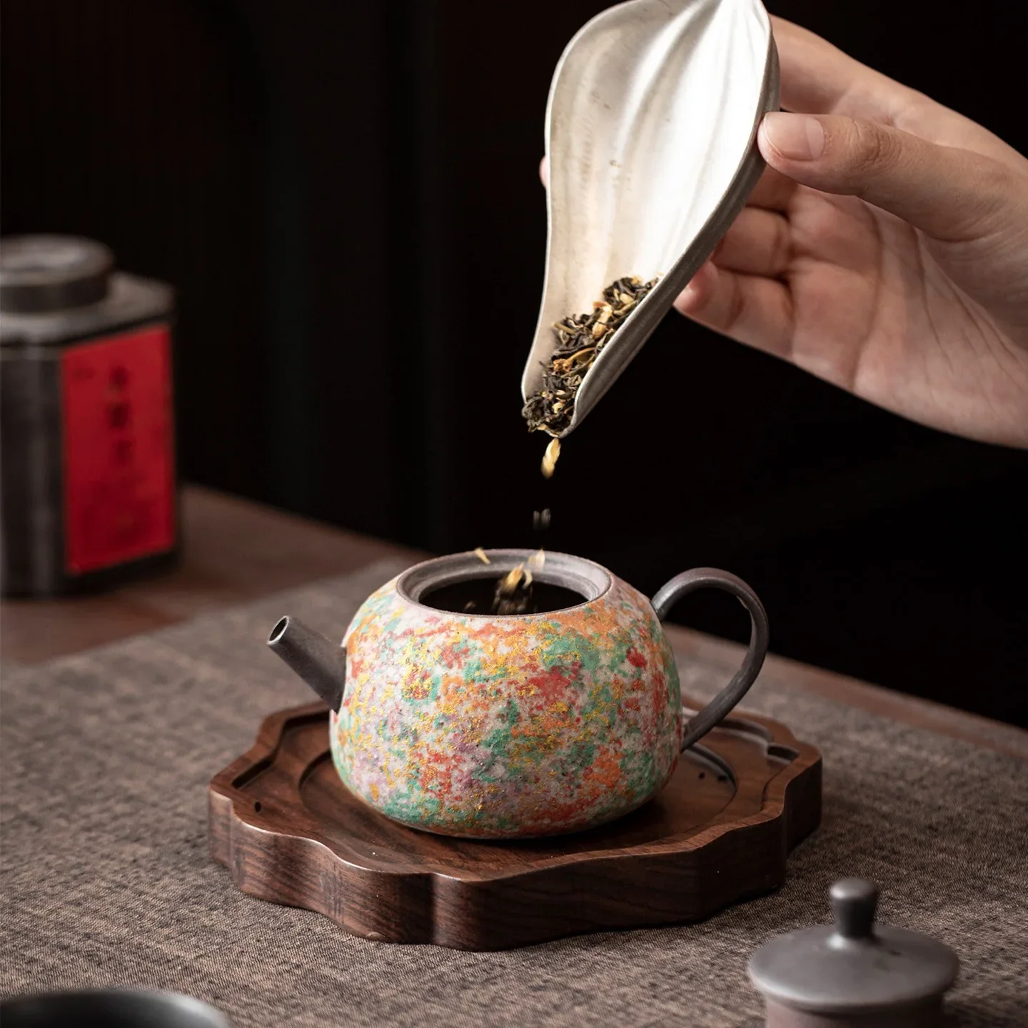 200ML Rock Painting Time Happy Edge Pot Chinese Retro Ceramic Teapot Household Kung Fu Tea Set Tea Maker Gift Office Decoration