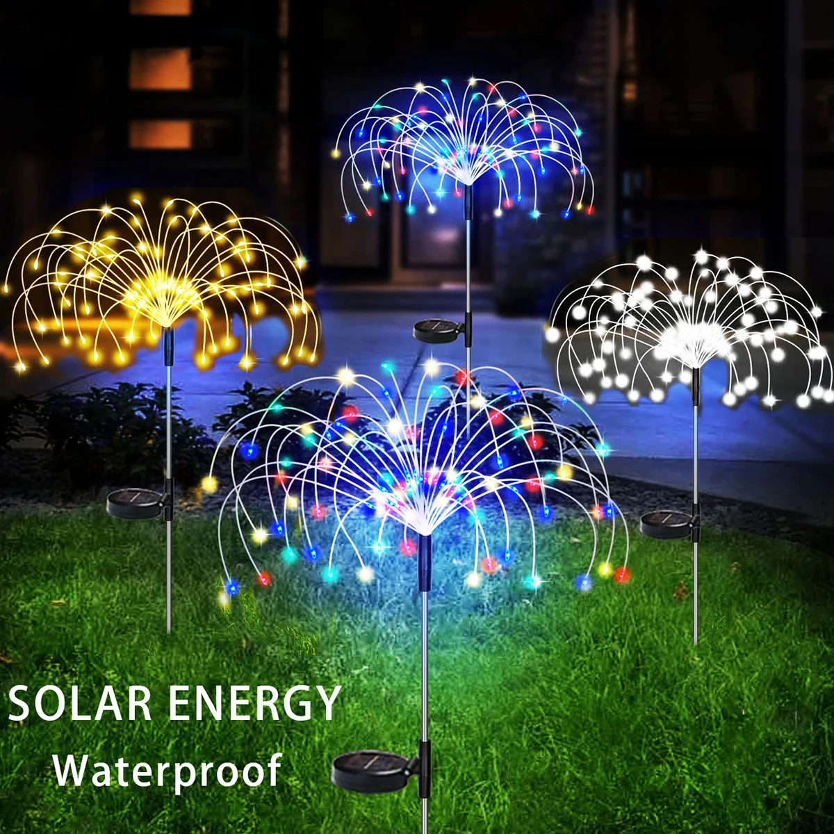 2 Packs Solar Firework Light Outdoor,IP65 Waterproof Solar Garden Flower Lights With 8 Lighting Modes For Outdoor Lighting