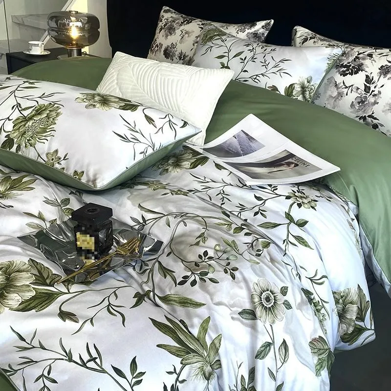 Vintage Green Botanical Flowers Duvet Cover Set 600TC Egyptian Cotton Luxury Soft Bedding set Quilt Cover Bed Sheet Pillowcases