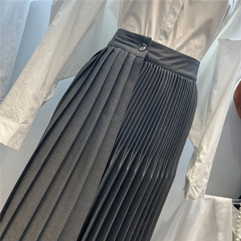 2023 Autumn Winter New High Waist Asymmetric Pleated Skirts for Women Office Lady Mid length Skirt One Piece Wrap Skirt Y4679