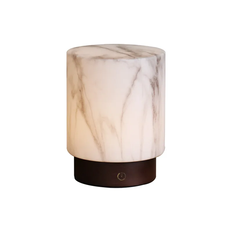 

New Chinese desk laesthetic imitation marble glass living room tea room bedroom bedside lamp charging atmosphere night light