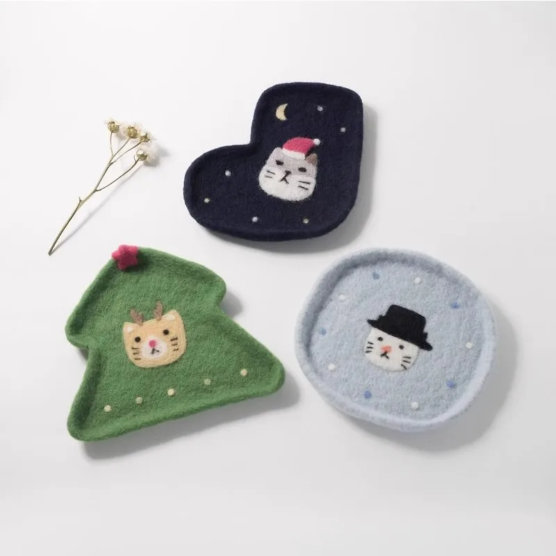 

New Wool Felt Kitten Cute Storage Tray Coaster Decoration Convenient Christmas Tree Hat Socks Simple Material Bag