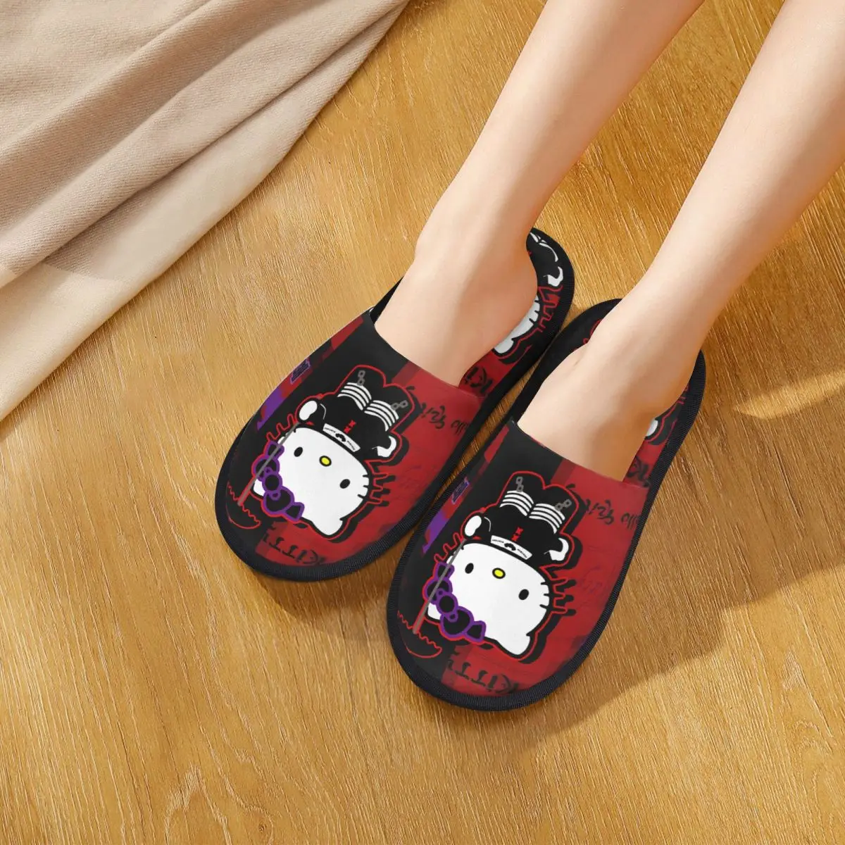 هالو كيتي Y2k الشرير الخفافيش شبشب شتوي غرفة المعيشة الكرتون لينة رغوة الذاكرة الشرائح عدم الانزلاق