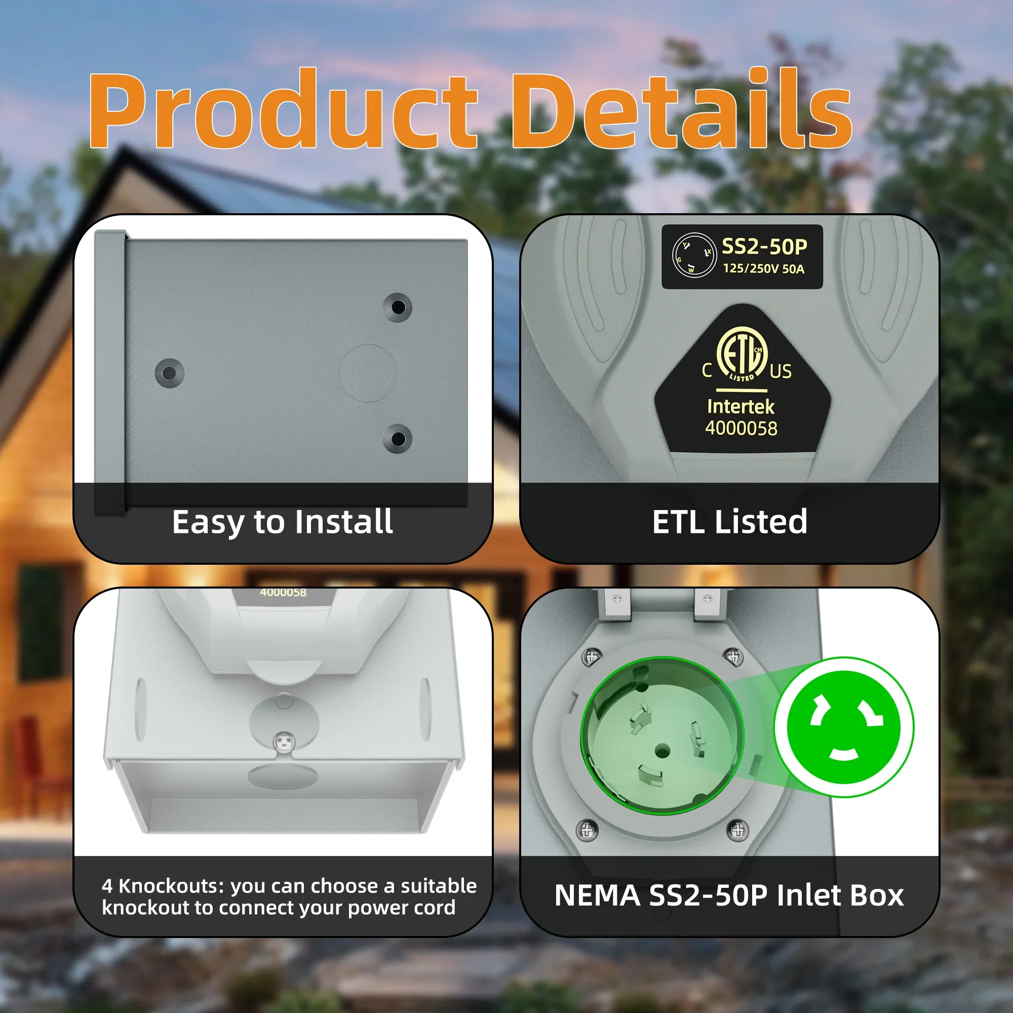 50 Amp Generator Inlet Box Waterproof Power Outlet Box Generator IP67 With Green Safe Indicator Light