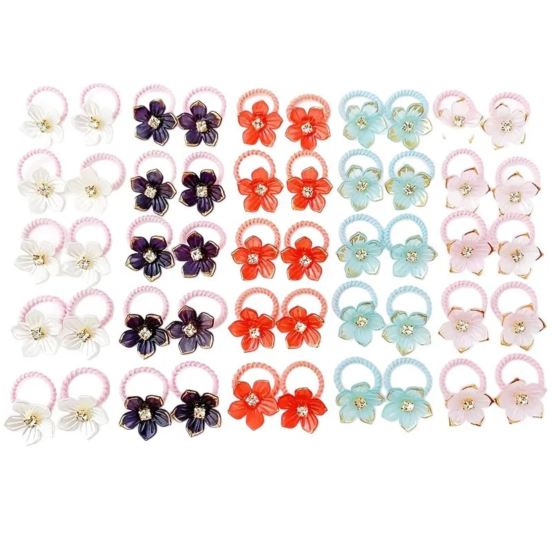 10pcs Girls Elastic Hair Bands with Rhinestone And Flower Decorations High Elasticity Durable Hair Ties for Outdoors And Braidin image 6