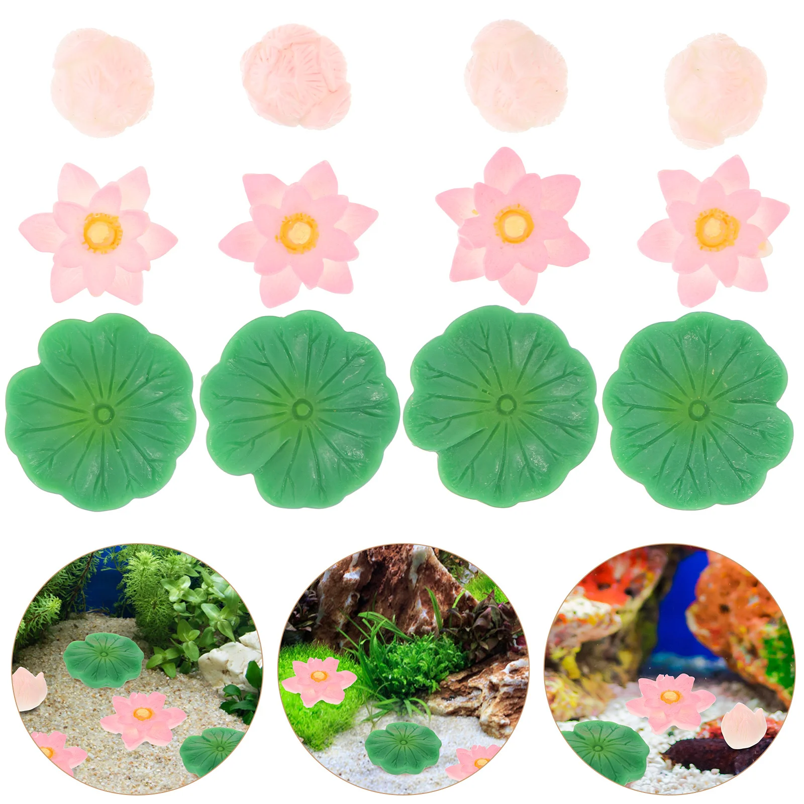 

12Pcs High-Handicraft-Level Simulation Lotus Fish Tank Decor Clear-Lines Lifelike Landscape Ornament for Aquarium