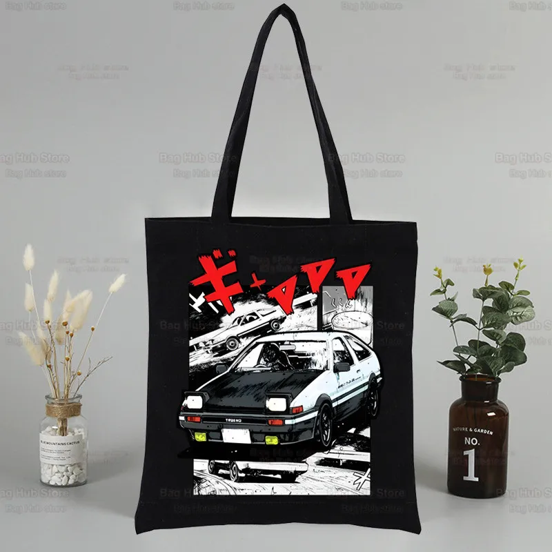 Anime Drift AE86 Initial D Shopper Bag Canvas Tote Shoulder Bags JDM Manga Takumi Fujiwara Shopping Bag Black RedSuns Handbags