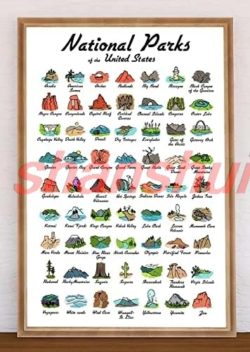 Funny Retro Metal Tin Sign 63 National Park Checklist Poster National Parks of The United States Poster Adventure Poster Ho sign