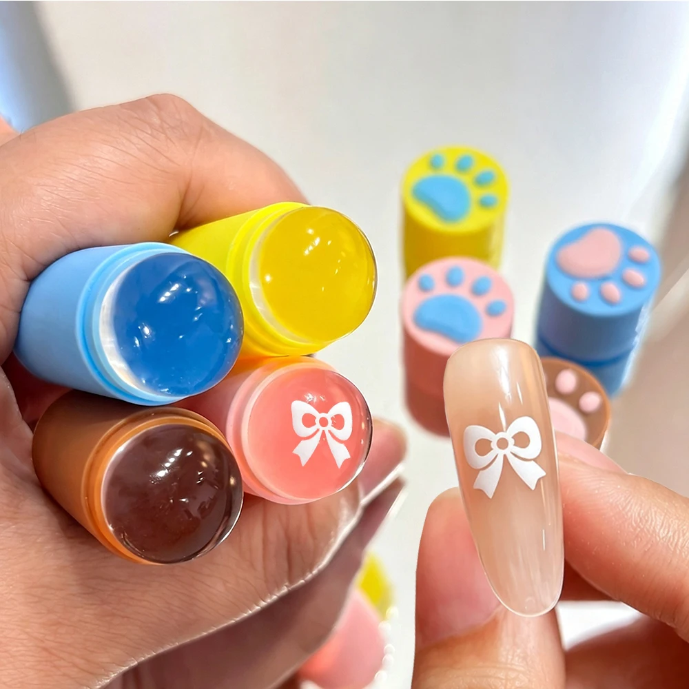 3D Cat Claws Nail Art Silicone Stamp Transparent Silicone Manicure Plate Polish Transfer Tool Round Reusable Templates Stamping