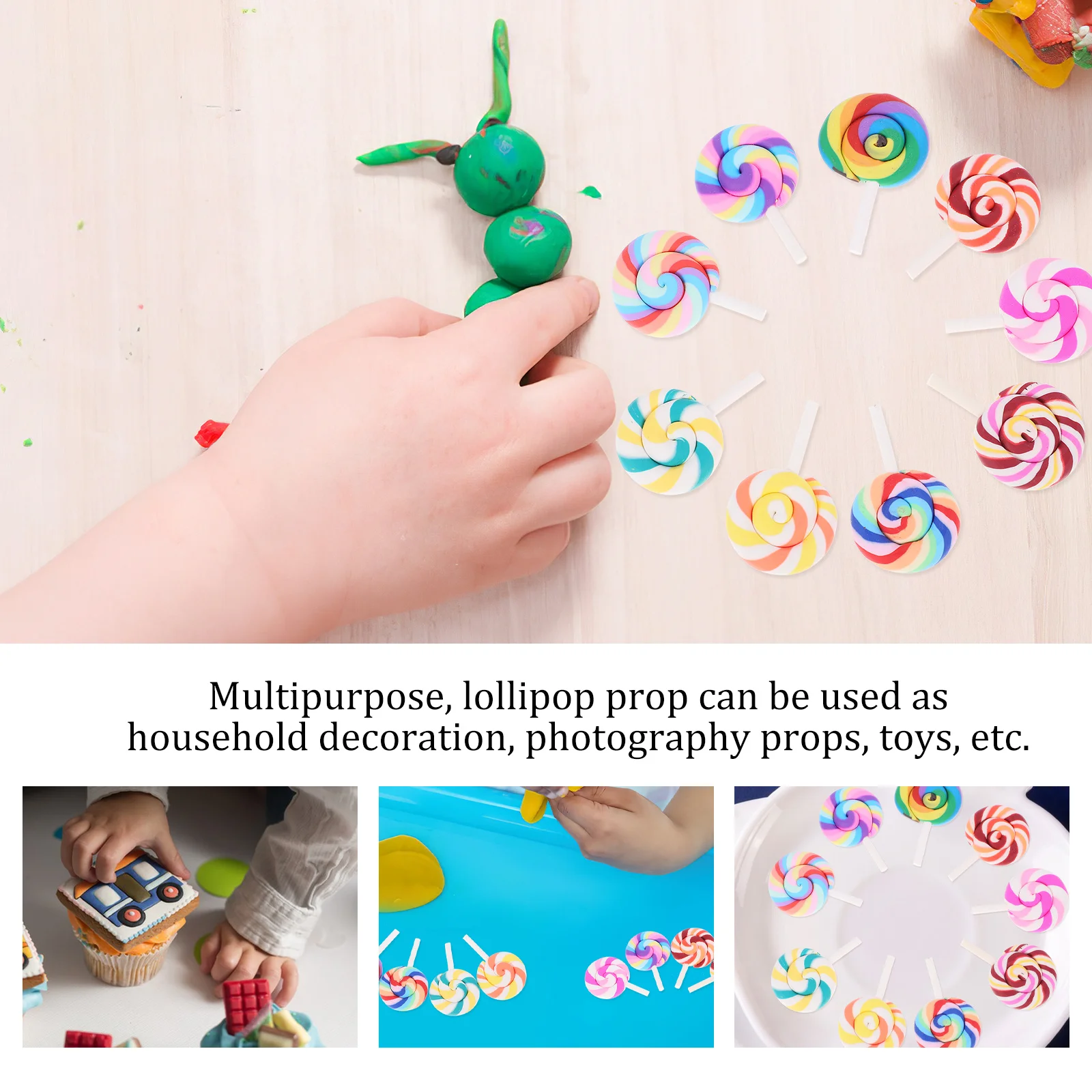 

9Pcs Simulation Rainbow Lollipop Mini Decorations Colorful Fake Candy Prop Photography Background Birthday Party Decorative