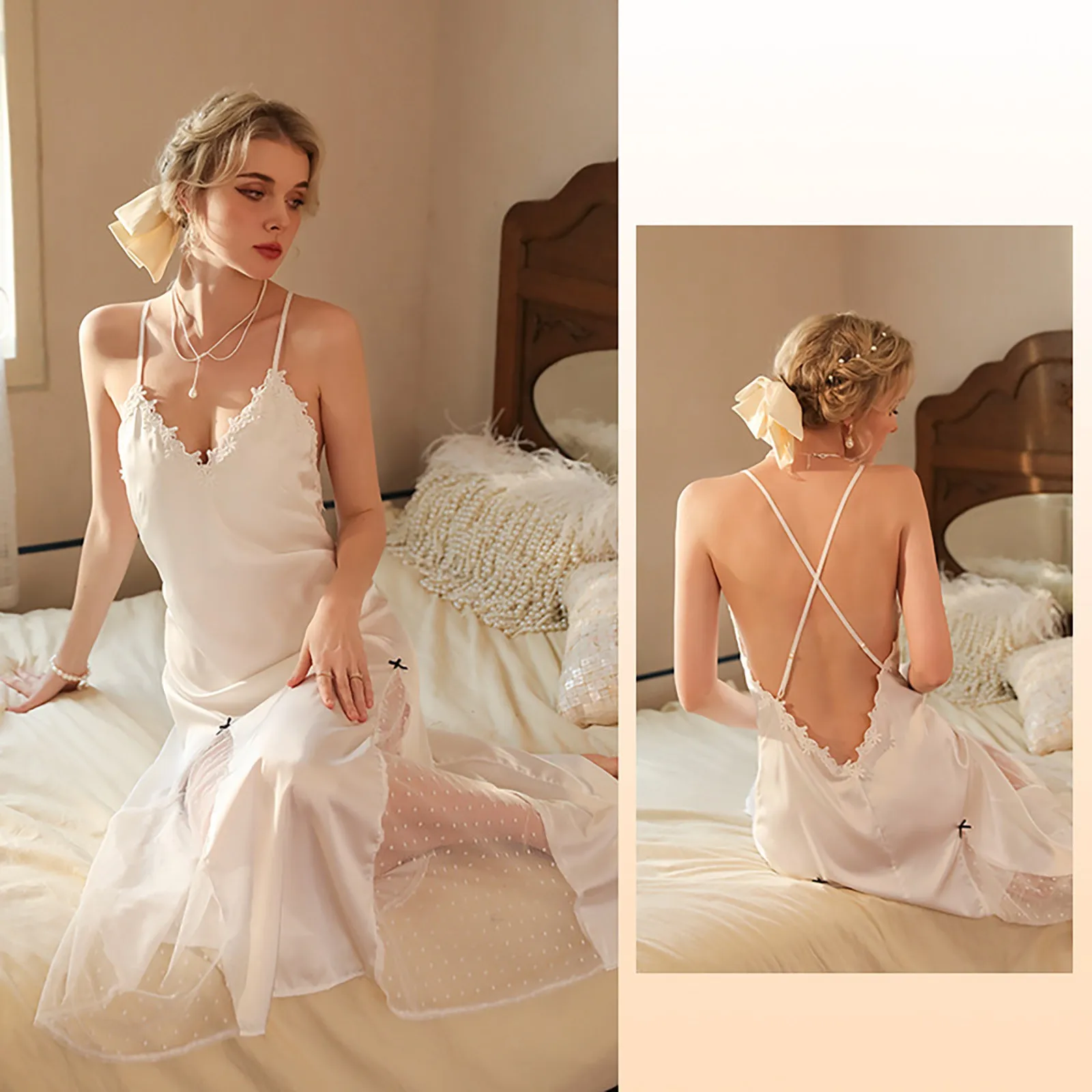 Wedding Bride Robe Set Women Sexy Lace Patchwork Nightgown Long Kimono Bath Gown Loose Suspender Nightdress Intimate Lingerie