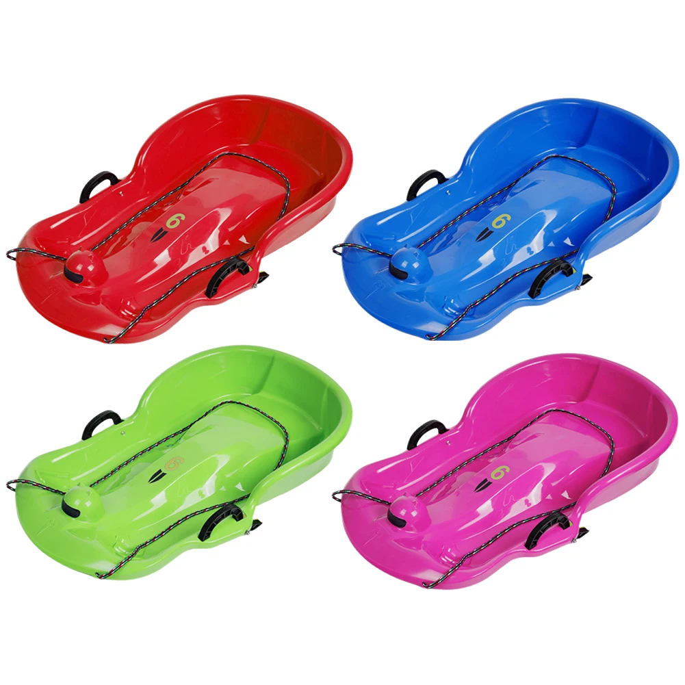 Plastic Snow Sled 1-2 Rider Snow Sleds With Pull Rope Kid Downhill Sprinter Toboggan Snow Sled Solid Snow Sled for Winter Sport