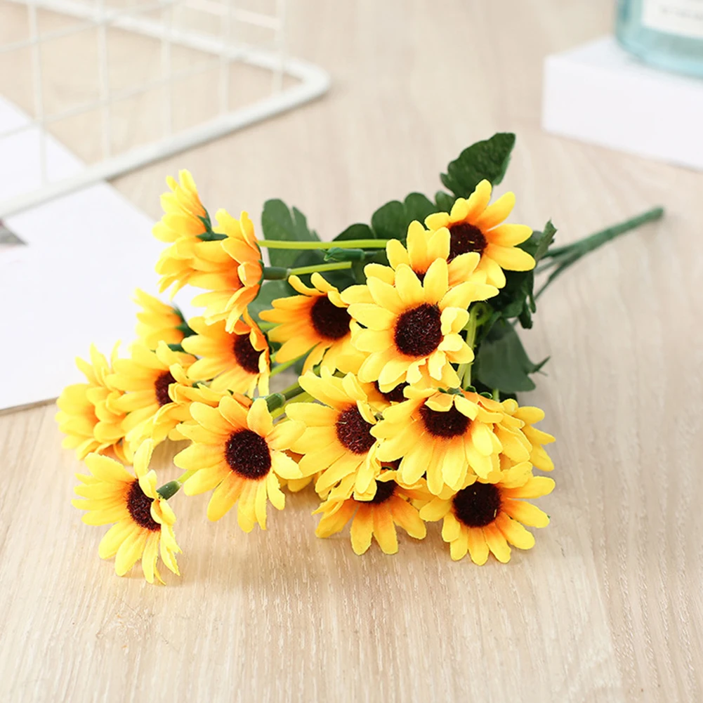 24 Heads Artificial Sunflower Fake Flowers Sunflower Silk Flowers Wedding Photography Home Decor Bouquet