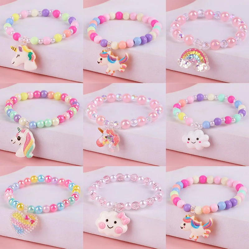 5 Stück Regenbogen-Einhorn-Armband mit bunten Perlen, Kindergeburtstag, Gastgeschenke, Goodie Bag, Pinata-Füller, Mädchen, Weihnachtsgeschenk
