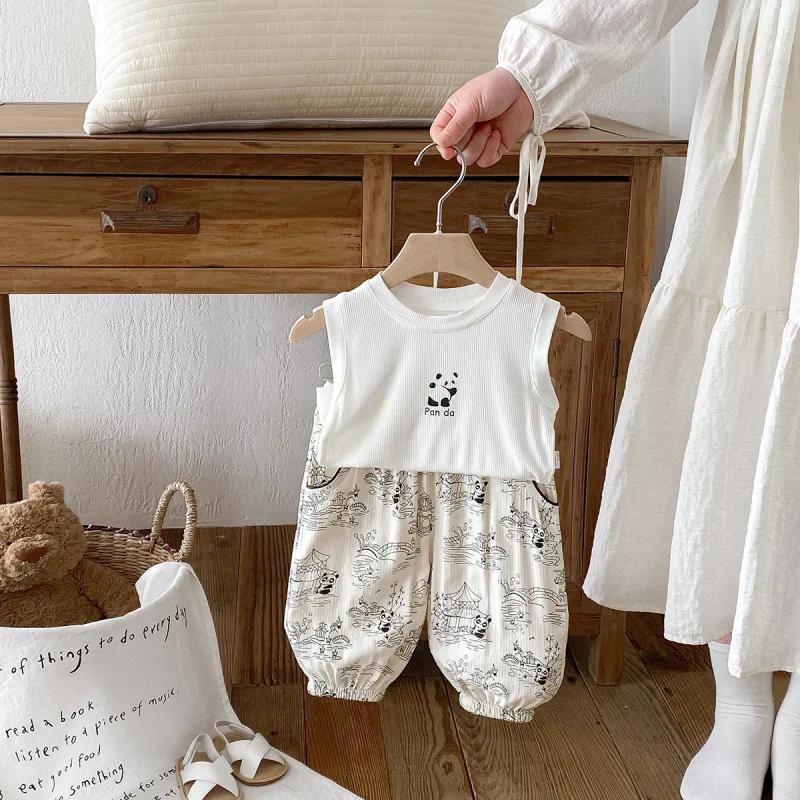 

Dianxi Baby Summer Outfit for Boys1Young and stylish2Baby girl summer clothing set: thin tank top and anti-mosquito pants two-pi