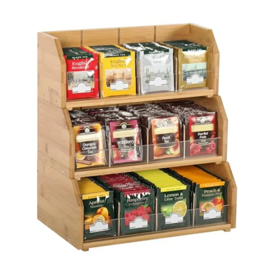

3 Layer Stackable Bamboo Tea Bag Organizer Storage Holder for Tea Bags Wood Tea Box Containers Tea Rack Teabag Station Stand fo