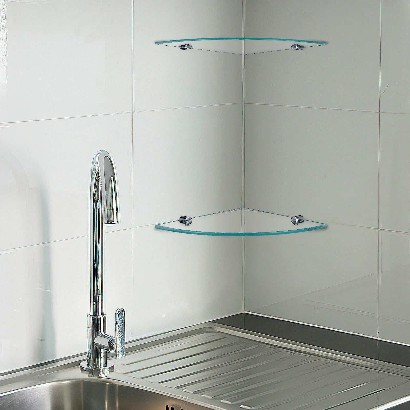 2Pcs Glass Corner Shelf Bathroom Wall Mount Shower Organizer Storage Rack for Soap Lotion Toothpaste Facial Products