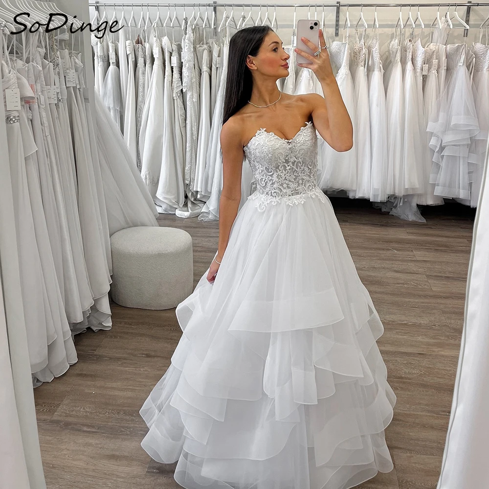 

SoDigne A-line Tulle Simple Wedding Dresses Sweetheart Sleeveless Ruffles Appliques Bridal Dress Bridal Gown 2025 Customized