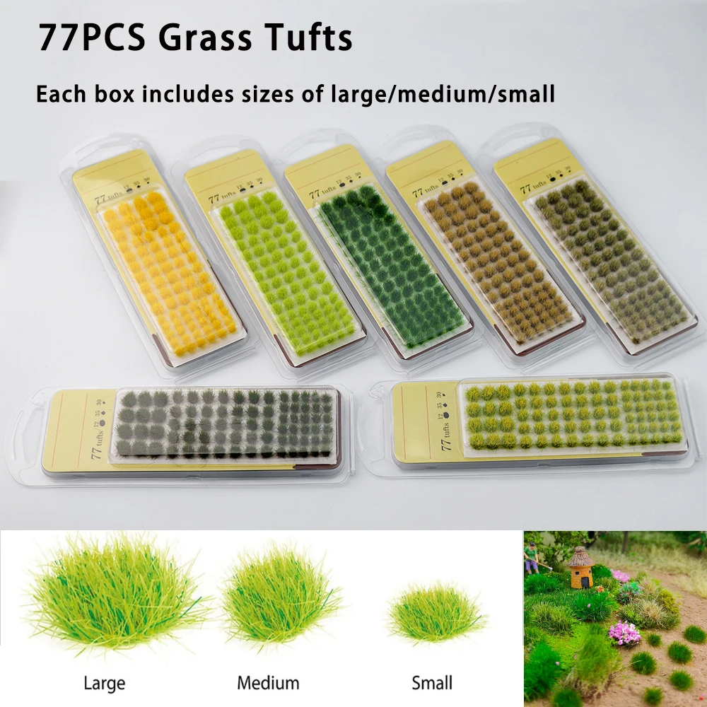 

77Pcs/box Miniature Grass Tufts 3 Sizes Terrain Model Kit For Micro Bases Diorama Supplies Sand Table Gaming Scenery Materials