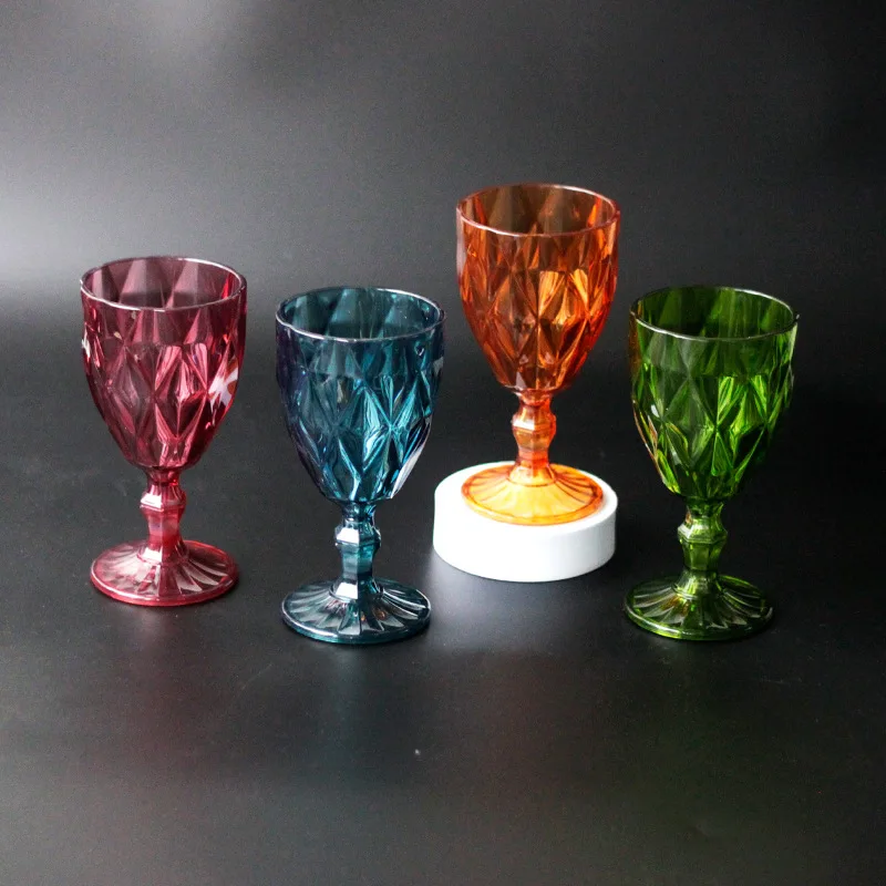 Yjq 8pcs red wine goblet plastic retro rhombus anti-drop bar champagne cup