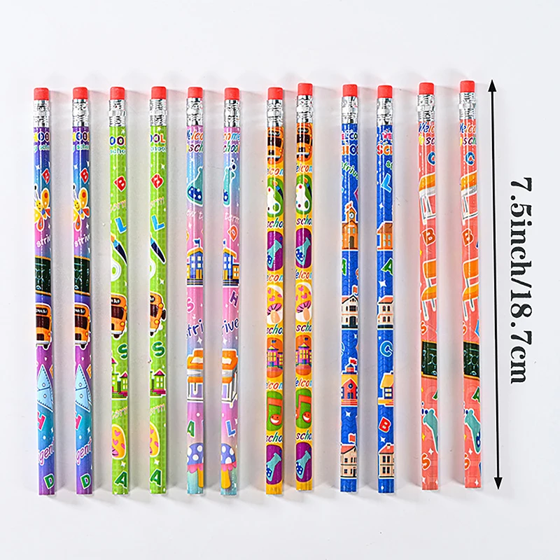 12pcs Wooden HB Pencil With Eraser Cute Sketch Drawing Pencil Student Writing Stationery Office Supplies Children's Gift