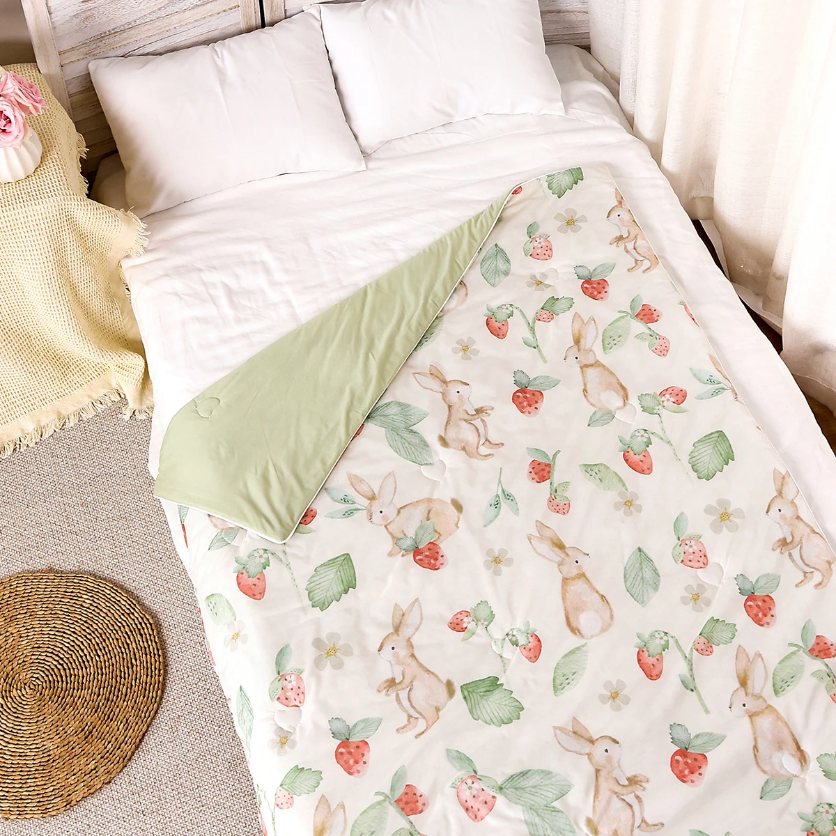 كانجوبيبي # حياتي الناعمة #   بطانية أطفال مبطنة بالقطن مزدوجة الجانب لجميع المواسم قابلة للتنفس لحديثي الولادة مقاس 110 × 150 سم