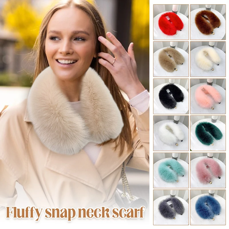 

2024 Faux Fox Fur Thickened Women Winter Warm Soft Furry Scarves Casual Outdoor Neck Solid Color Autumn Warmer Collar Fur Scarf