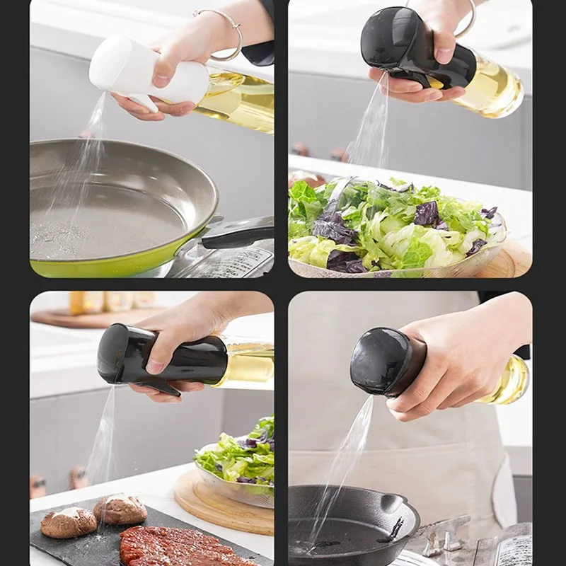 1pc Black Transparent Kitchen Oil Bottle Cooking Oil Spray Olive Oil Bottle Fitness Barbecue Spray Oil Dispenser 200 300 500 ml