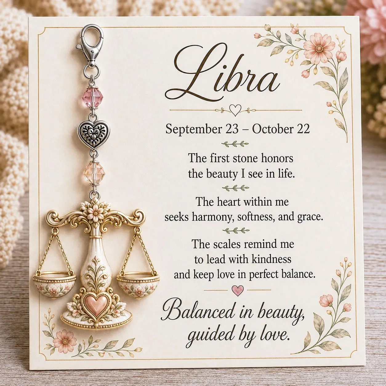 Twelve Constellatio Keychain Acrylic Charm Key Ring with Card Vintage Floral Astrology Birthday Gift for Women Girls Bag Pendant