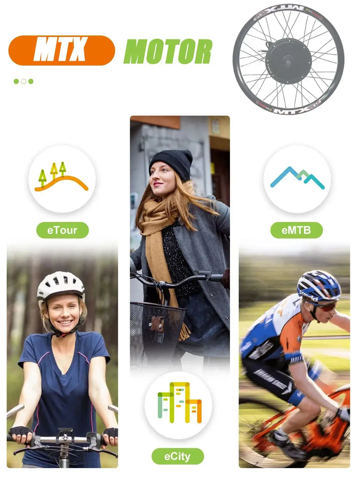 AliExpress Ebike 48V-72V 3000W 24" 26" 27.5" 29" 700C MTX39 Rear Motor Wheel Conversion Kits